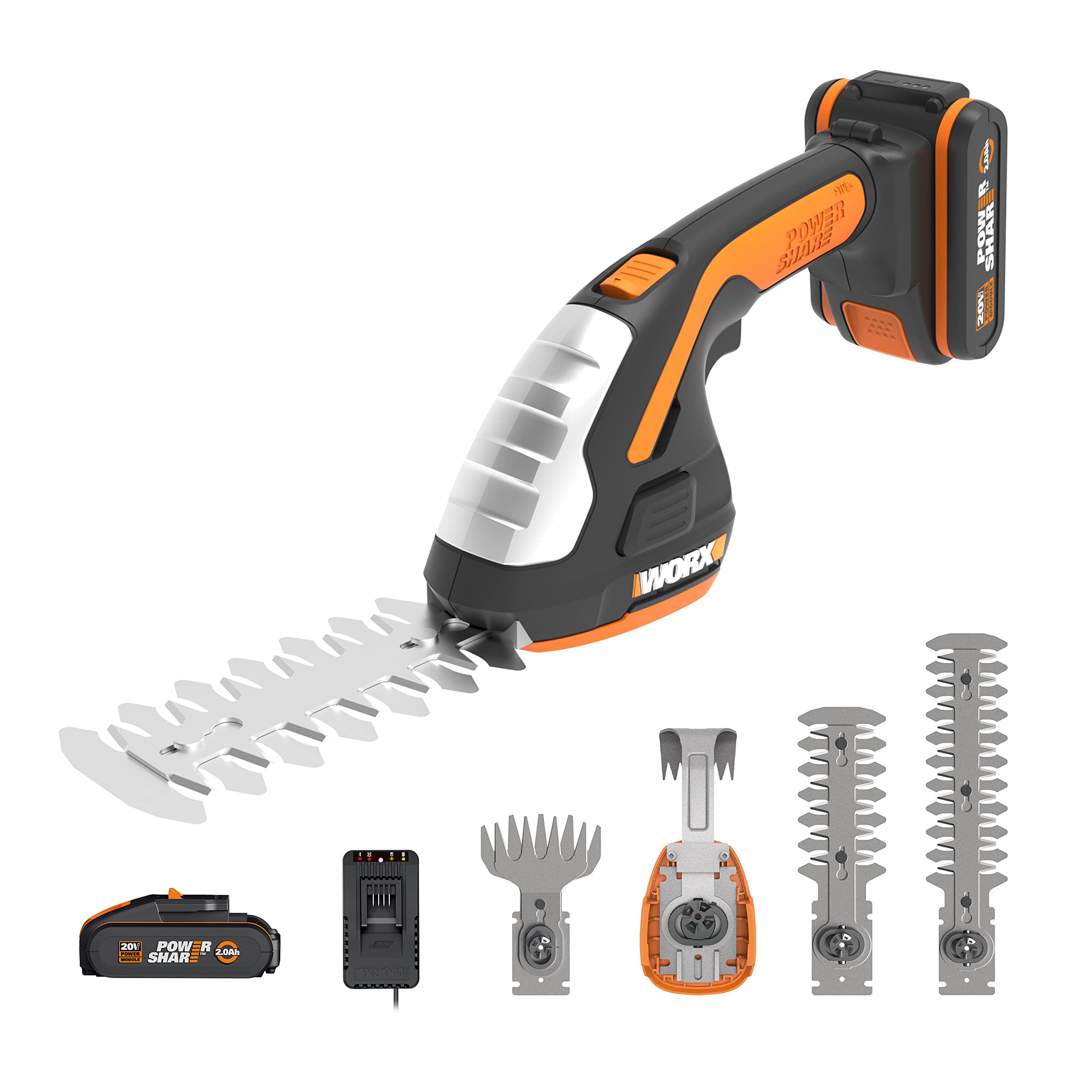 WORX WG801E.5 20V Cordless Shrub Shears, Hedge Trimmer, Grass Shear, and Weeder with Battery and Charger