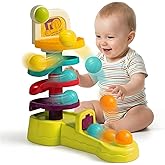 ROHSCE Montessori Ball Drop Toy for Toddlers 1-3, 2-in-1 Basketball Shooting Launcher with Spiral Ball Ramp Tower, Cause & Effect Preschool Learning, Birthday for Boys Girls