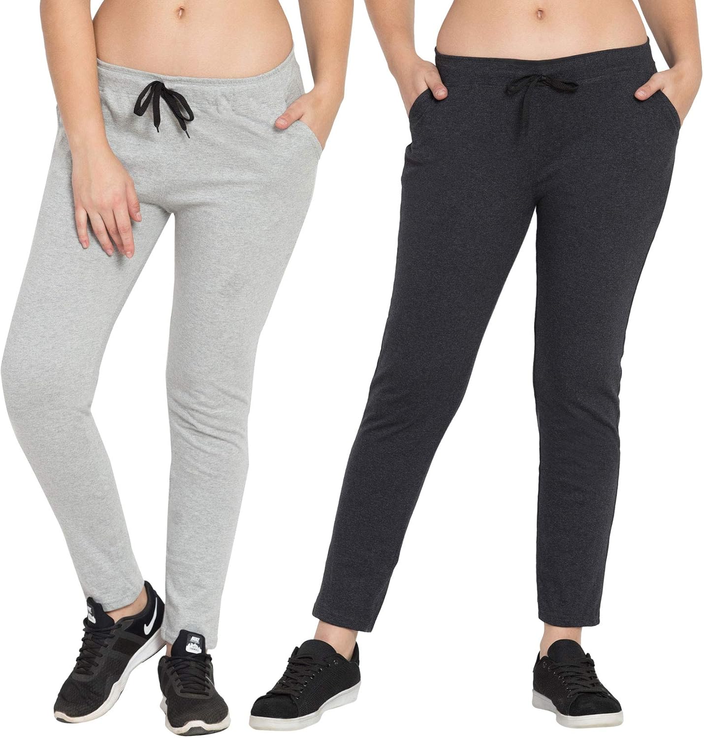 Buy Cliths Womens's Yoga Pants Cotton Solid Dark Grey and Light Grey