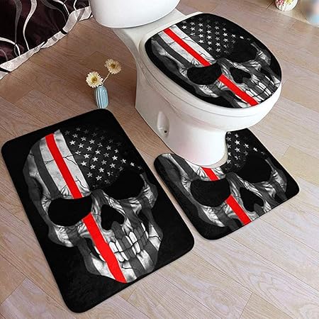 Cojín de baño de Calavera de línea roja y Negra Alfombrilla