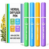 Herbal Diffuser Pen, Non-Electric Mullein Botanical Aroma Sticks 4 Pack | Four Botanical Aroma Profiles for Adult Personal Use, Portable for Home, Office, Travel and Gym, Up to 600 Uses Each