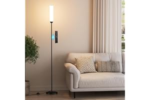 Ambimall LED Floor Lamp with Remote Control, 65" Standing Lamp with Stepless Adjustable 3000K-6500K Colors & 5%-100% Brightness, Foot Switch(Black)