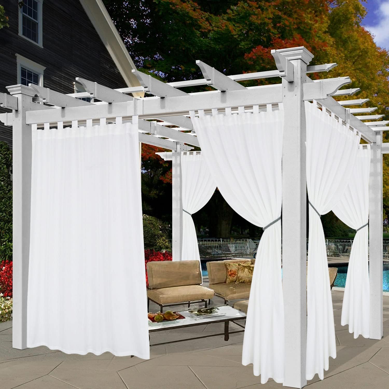 Outdoor Curtains - BONZER Waterproof Indoor/Outdoor Curtains for Patio - Privacy Tab Top Curtains for Bedroom, Living Room, Porch, Pergola, Cabana, 52 x 95 inch, White, 1 Panel