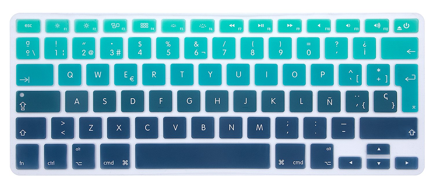 MMDW EU/UK Spanish Keyboard Cover for Macbook Pro 13,15 Inch (with or without Retina Display,2015 or Older Version) for Macbook Old Air 13 Inch European/ISO Keyboard Layout Silicone Skin-Ombre Green