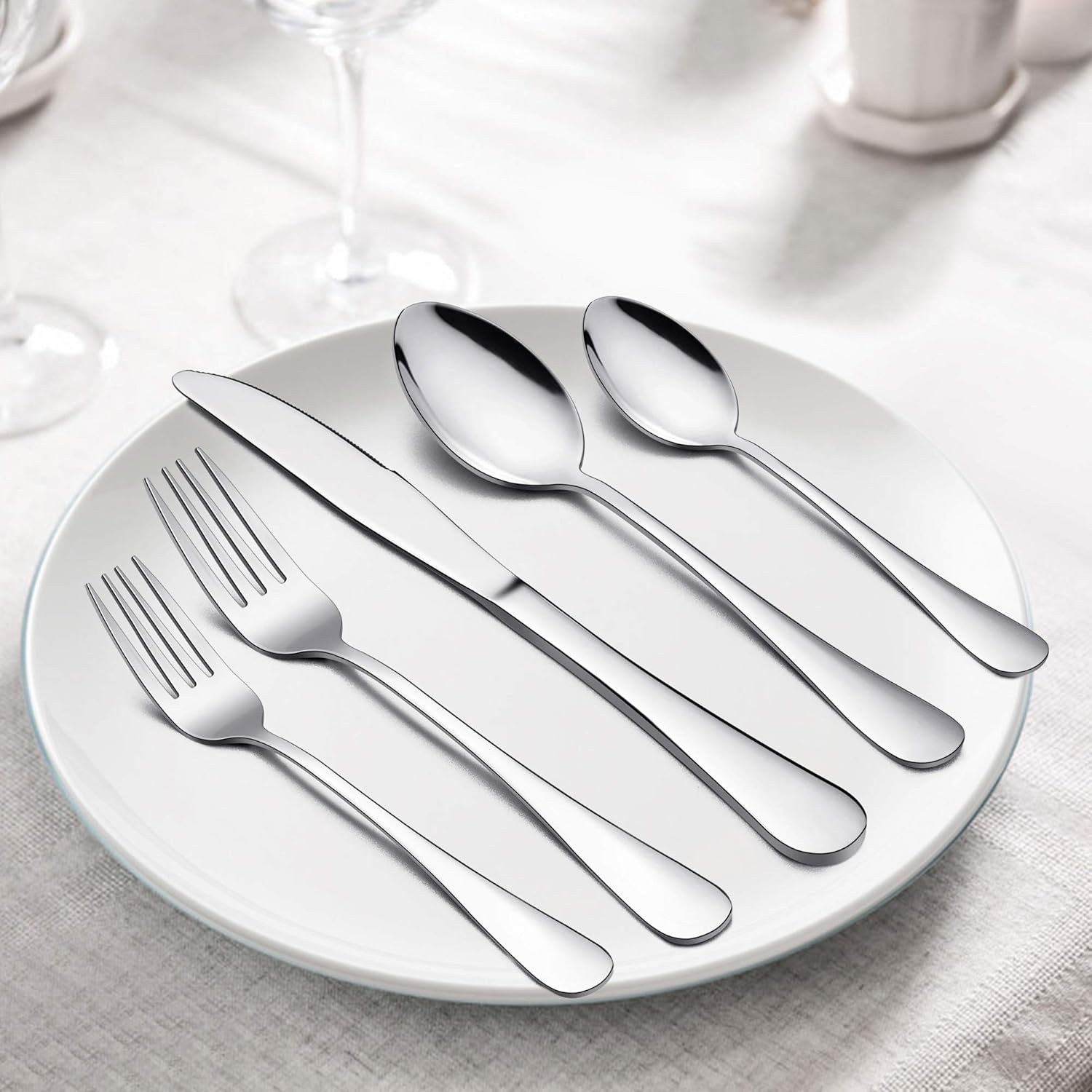 LIANYU 53-Piece Silverware Set with Steak Knives and Serving Utensils, Stainless Steel Flatware Cutlery Set Service for 8, Eating Utensil Set for Home Party Wedding, Dishwasher Safe, Mirror Finished: Kitchen & Dining