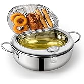 Deep Fryer Pot, Japanese Style Tempura Deep Fryer Frying Pot With Thermometer, Lid, Oil Drip Drainer Rack for French Fries Fish Shrimp Chicken 7.9 Inch/2.2 L 304 Stainless Steel Gifts