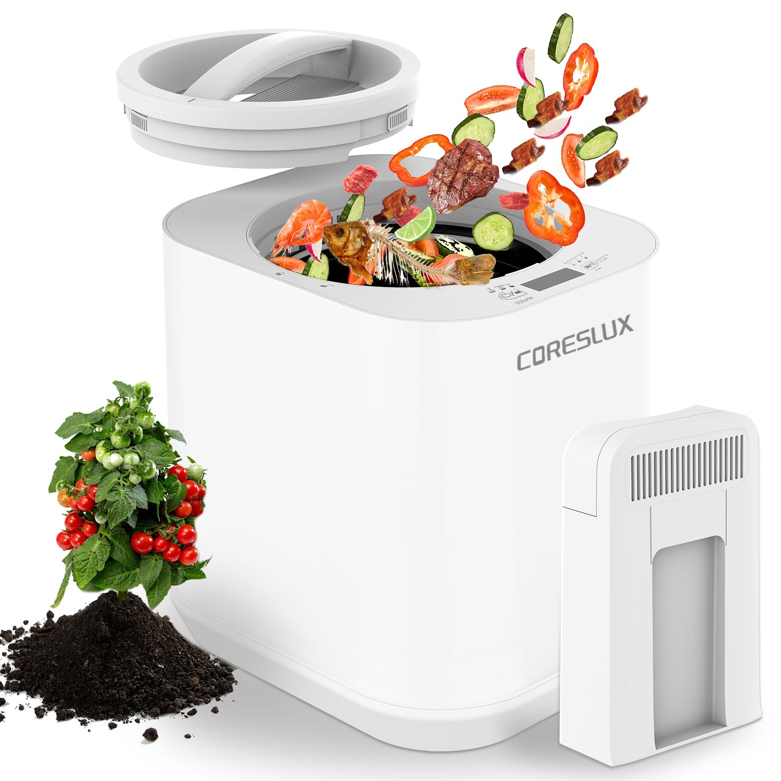 Photo 1 of 4L Electric Composter for Kitchen, Smart Compost Bin Outdoor/Indoor, Odorless/Auto-Cleaning/Low Noise/Intelligent LED Display, Turn Food Waste to Fertilizer, Compost Machine for Apartment Countertop.