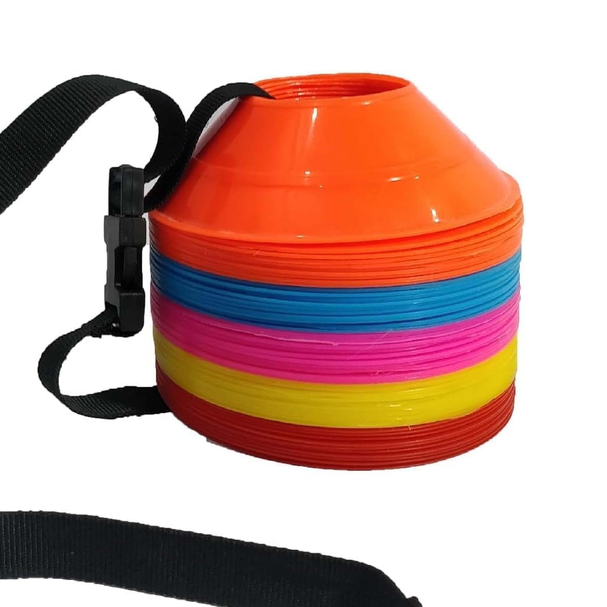 ND Sports Marker Saucer Mini Cones - Made Plastic – Red, Pink, Blue, White, Orange & Yellow Colour With Strap - Suitable For Agility, Footwork, Rugby, Football, and Hockey Training (Set of 50)