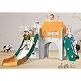 Babytronic Toddler Slide, 7 in 1 Kids Indoor Slide for Toddler 1-3, Indoor Outdoor Toddler Slide Playset with Basketball Hoop and Telescope, Baby Indoor Slide Toddler Playground (Green&Yellow)