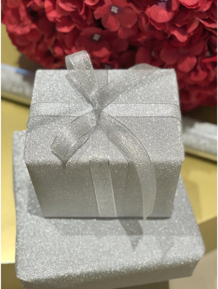 Premium Glitter Metallic Sparkle Ribbon for Crafters, Wedding, Holiday, Home Decoration, Gift Wrap, Card Making, Floral Projects (Silver) 3/4-inch Wide by 50-yards(2 rolls X 25yd)