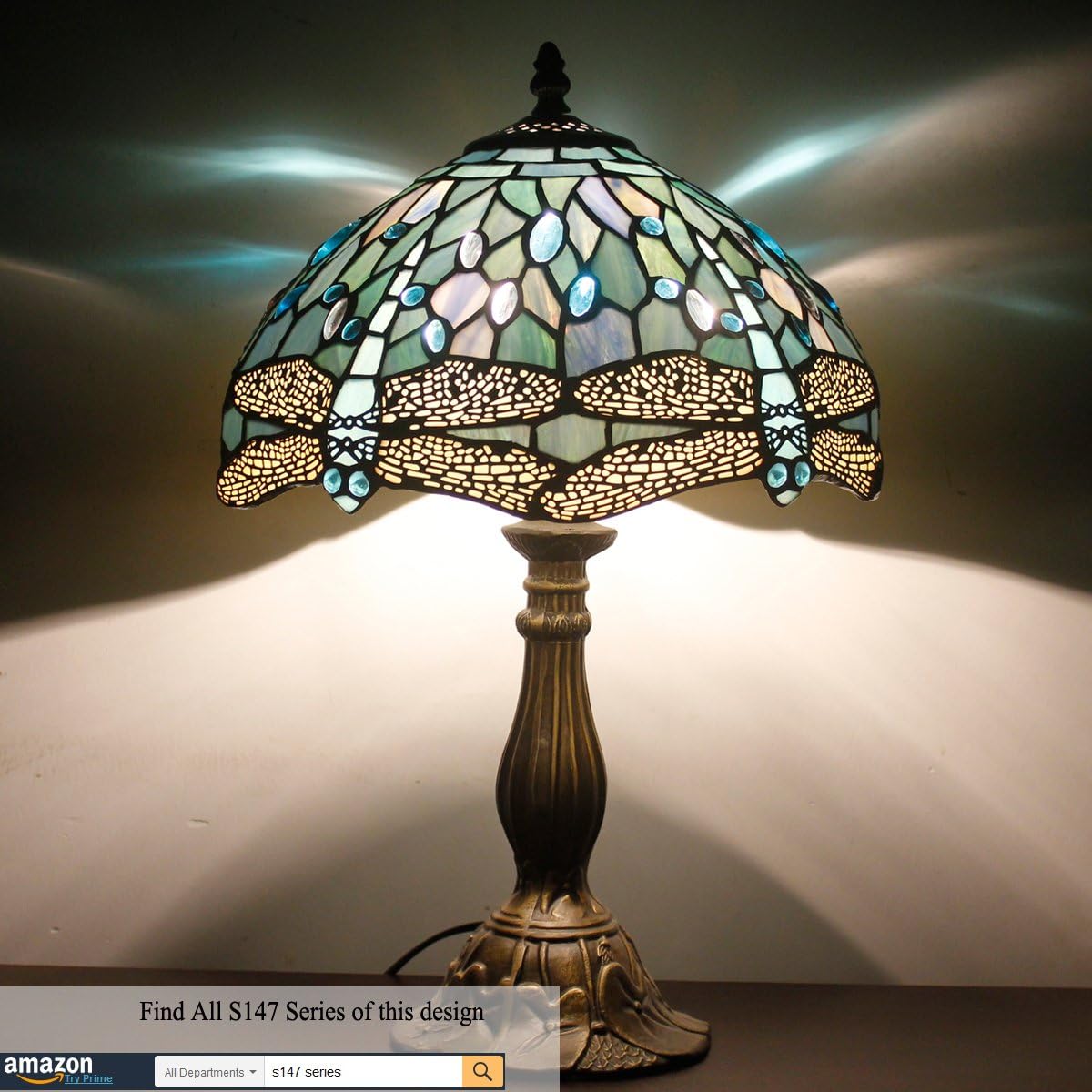 4MYHOME Tiffany Lamp Shade Replacement 12X6 Inch Sea Blue Stained Glass Dragonfly Style Lampshade Only with Cap fit for Table lamp Pendant Light Ceiling Fixture (Part Not Included) S147 Series - Image 5