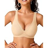 Fapreit Jelly Bras for Women Deep V Mesh Push up Wireless Bra Comfy No Underwire Supportive Seamless Bralette Tshirt Bra