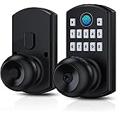 HIDALIFE Fingerprint Keyless Entry Door Lock, Smart Door Knob with Keypad for Front Door, Easy Passage Mode, One-time Code, M