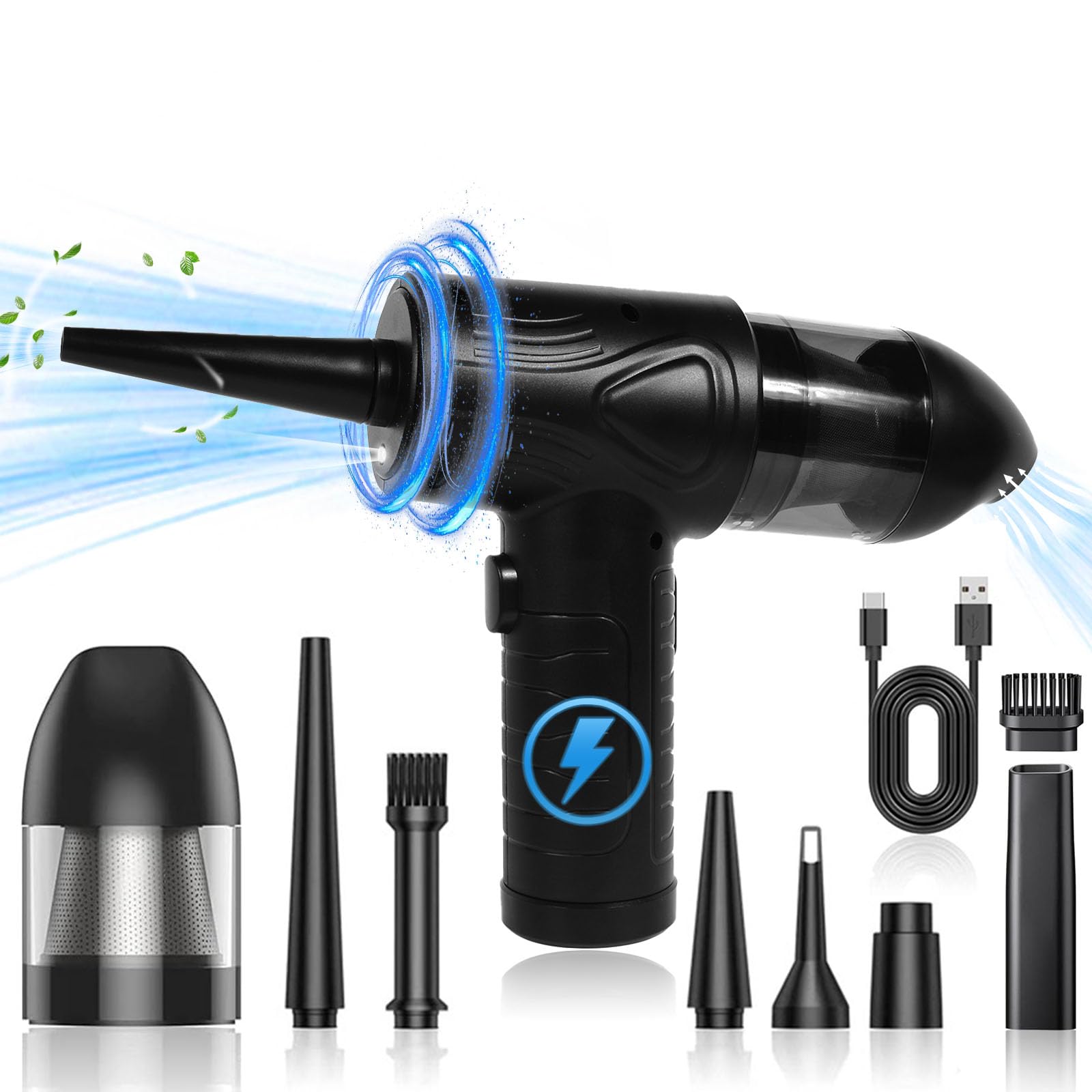 2 in 1 Electric Compressed Air Duster, Cordless Air Duster and Vacuum, Electric Compressed Air Duster Blower, 3 Adjustable Speed with LED-Light for Laptop Keyboard Computer Electronics Cleaning