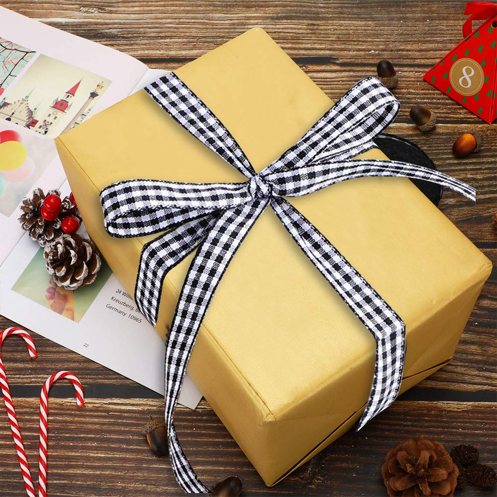 Buffalo Ribbon Decoration-50 Yards×3/8 Inch White and Black Gingham Ribbon, Decorate Your House,Staircase and DIY Any Kind of Style You Like