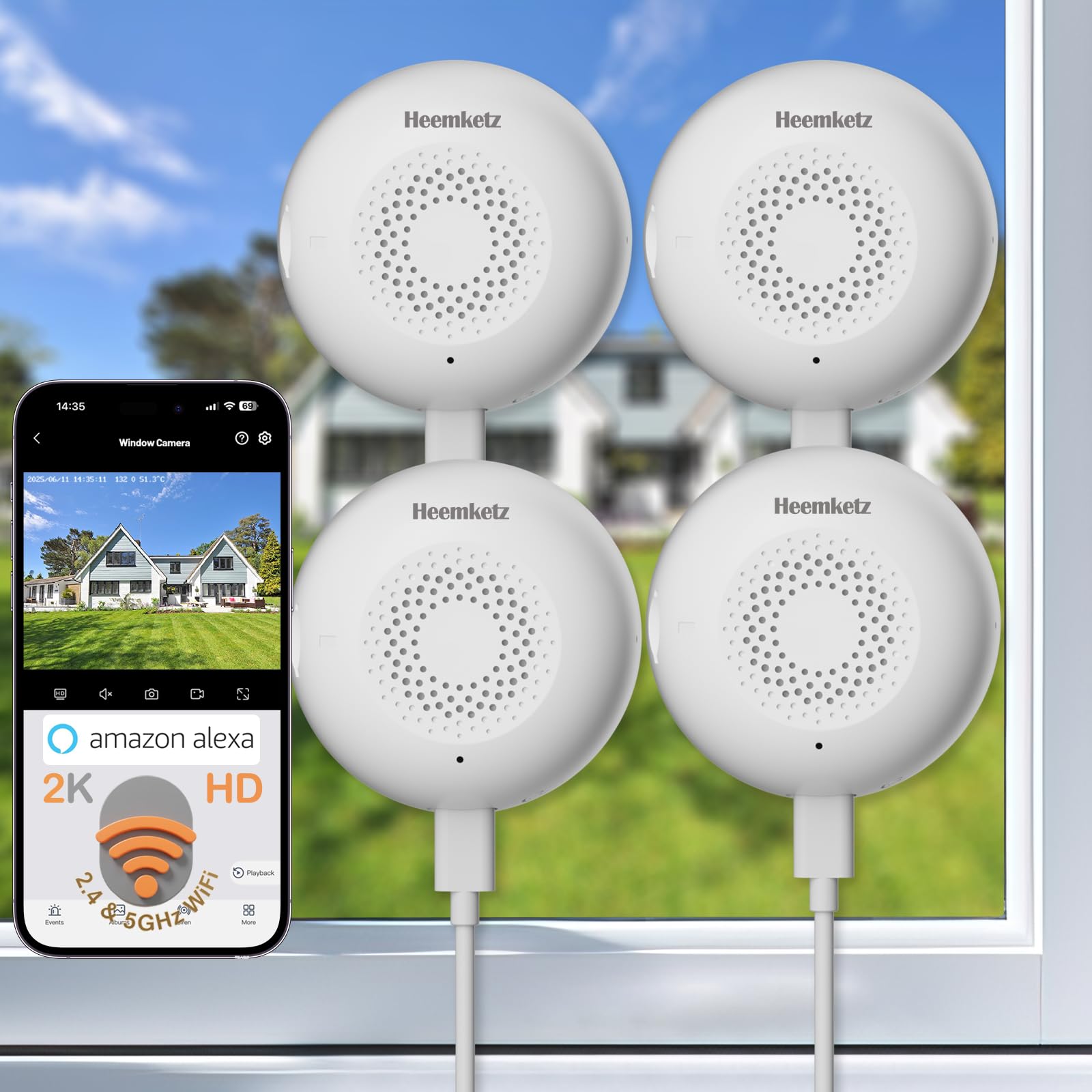 Photo 1 of Heemketz 4Pack Window Camera, 5/2.4GHz WiFi 6, 24/7 Recording, 3MP/2K Full-Color Night Vision, Human Detection & Alerts, Easy Install Security Camera, Alexa Compatible, Indoor Anti-Theft