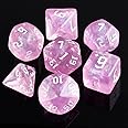 DND Dice Pink Transparent Dice with Color Changing Glitter for Dungeons and Dragons Role Playing Game,D&D,MTG,Pathfinder Dice Set with Dice Pouch(Sickle Handwriting)