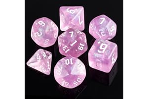 HANDAN DND Dice Pink Transparent Dice with Color Changing Glitter for Dungeons and Dragons Role Playing Game,D&D,MTG,Pathfinder Dice Set with Dice Pouch(Sickle Handwriting)