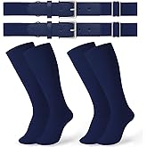 JASGOOD 2 Pack Baseball Socks and Belt Combo Set Softball Socks and Belts Elastic Waist Belt for Youth and Adult Boys