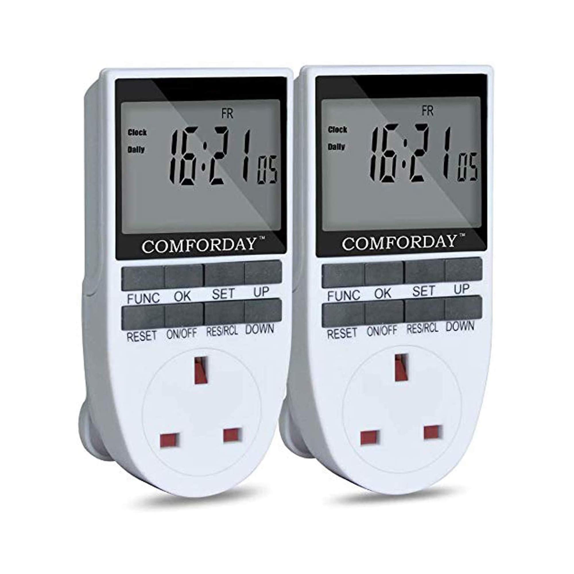 Comforday Timer Plug Socket -7 Day Programmable Switch Timer 2 Pack Digital Plug in Timer with LCD Display Programs and Random Mode