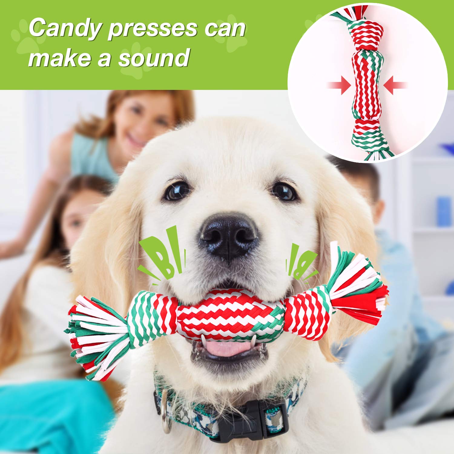 Pecute Dog Squeaky Rope Chew Toys, Cloth Rope Chew Toys 6pcs Set for Dog Molars Training, Cleaning Tooth Oral Cavity, Applicable to Small and Medium-Sized Dogs