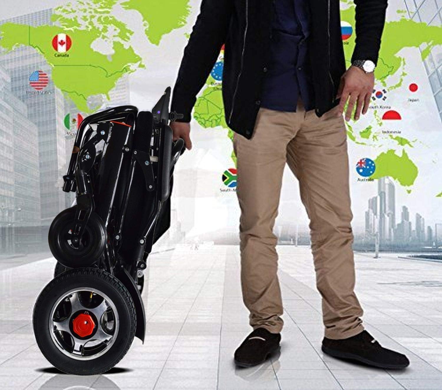 Deluxe Electric Wheelchair with Bluetooth Remote Control, Motorized Fold Foldable Power Compact Mobility Aid Wheel Chair, Lightweight Folding Carry Electric Wheelchair, Powerful Dual Motor