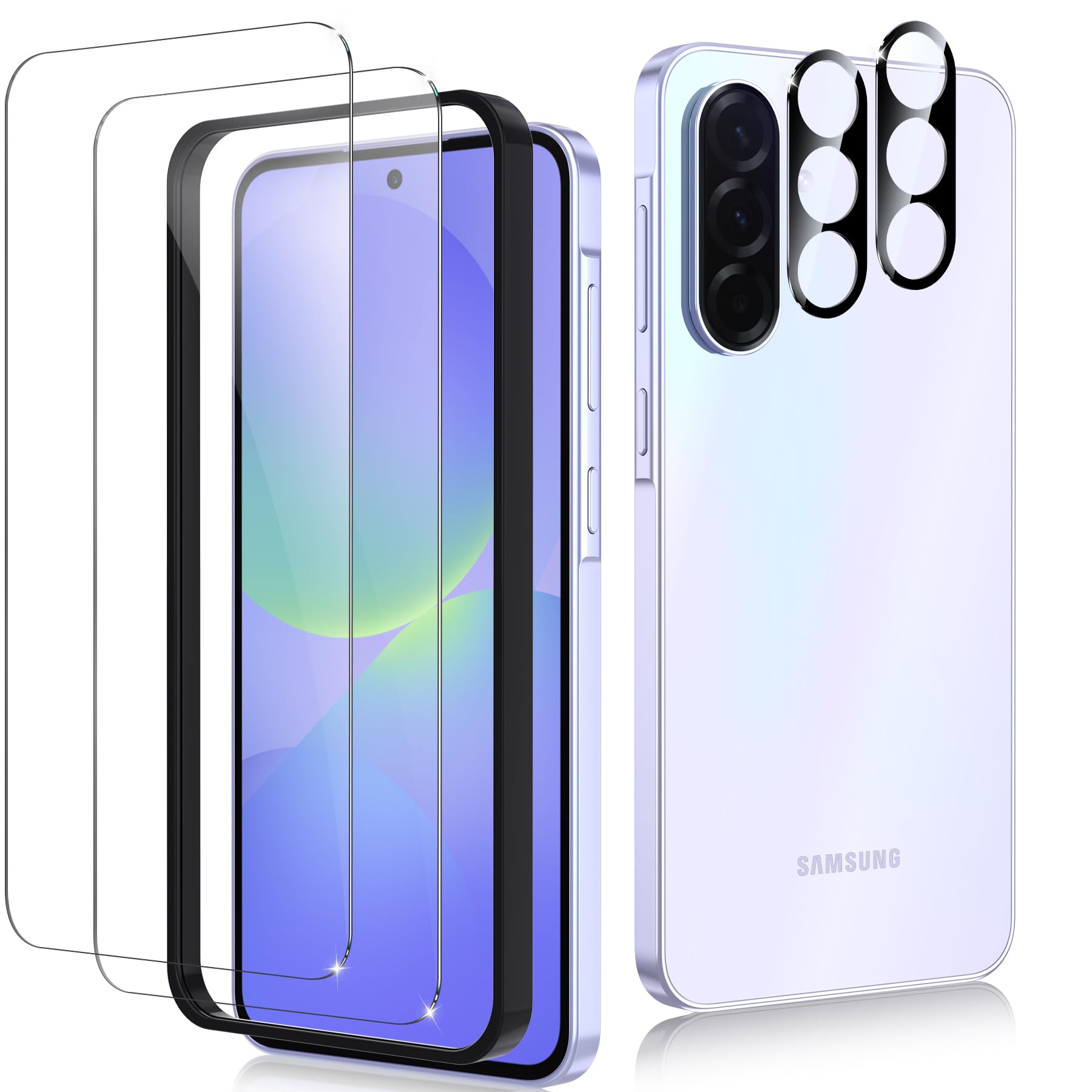 RXNMH 2+2 Pack for Samsung Galaxy A36 5G Screen Protector & Camera Lens Protector, Ultra HD Tempered Glass with Easy Installation Frame, Case Friendly, Anti-Fingerprint, Anti-Scratch, Bubble Free