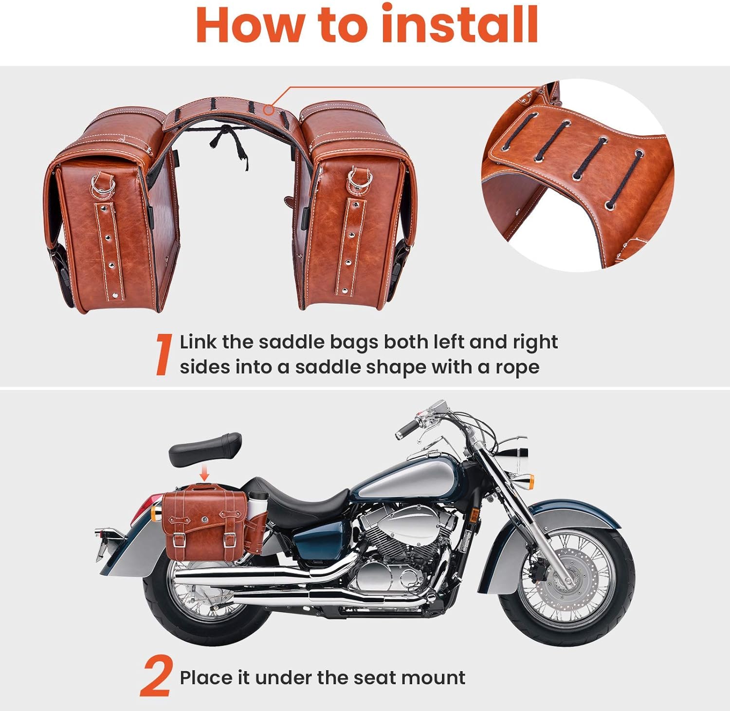 Leather Motorcycles Bag Throw Over Saddle Bag with Cup Pocket for Sportster Softail Dyna Road King V-star Shadow, Vulcan, Brown PU Material: Automotive