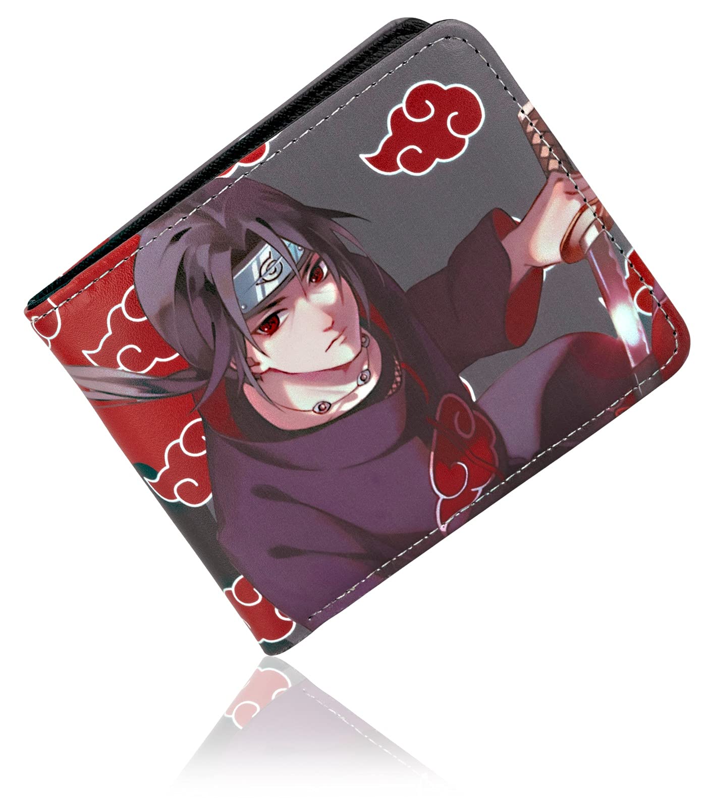Roffatide Anime Naruto Wallets Uchiha Itachi Red Cloud Anti Leaf Wallets Artificial Leather Slim Bi-Fold Wallet Multi Purpose Wallet