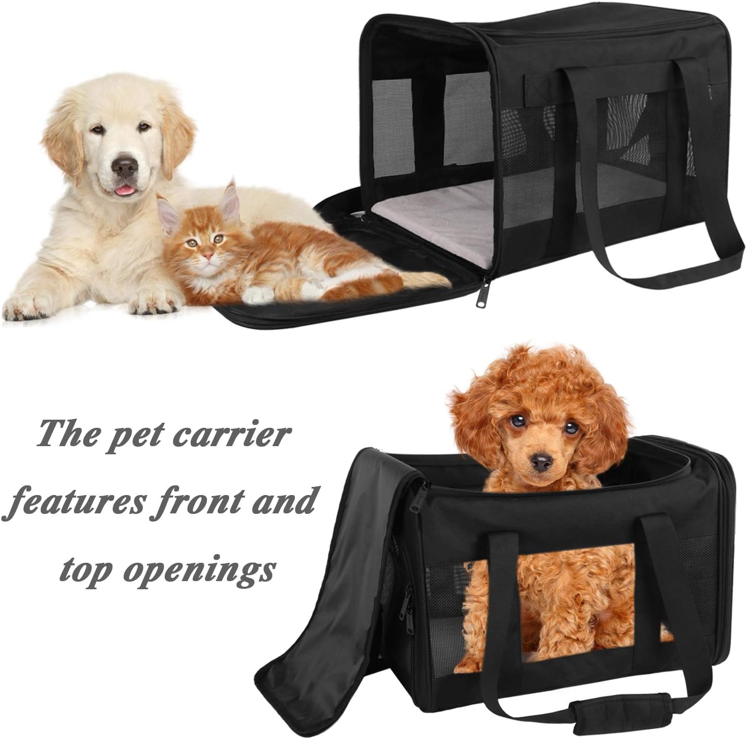Mancro Pet Carrier Airline Approved, Soft-Sided Pet Travel Bag for Cats with Mesh Windows and Fleece Padding, Collapsible Dog Carrying Case Fit Under Airplane Seat for Kittens, Puppies and Small Dogs : Pet Supplies