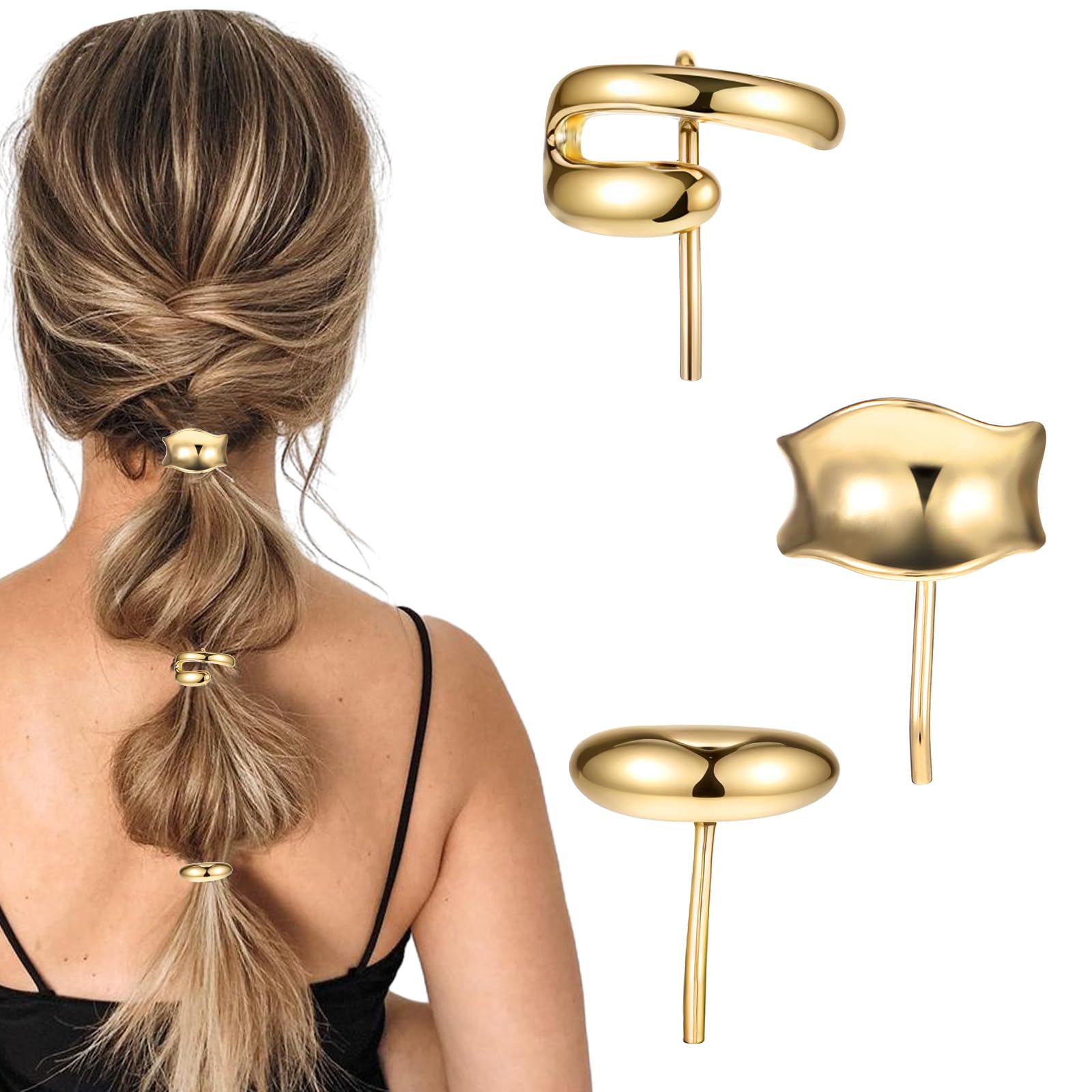 Photo 1 of 3Pcs Metal Hair Cuffs, Hair Cuffs for Ponytails Gold Ponytail Cuff Metal Ponytail Holder Hair Clips Hair Clips Decorations Gold Hair Cuffs for Ponytails, Hair Jaw Clips for Women(Gold)
