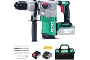 DCA 20V MAX Brushless Rotary Hammer Drill, 4.5 Joule, 3800BPM, 1-1/8 Inch SDS-Plus, Cordless Heavy Duty Rotary Hammer Drill with Vibration Control, 5.0Ah Battery, 4A Fast Charger and Safety Clutch