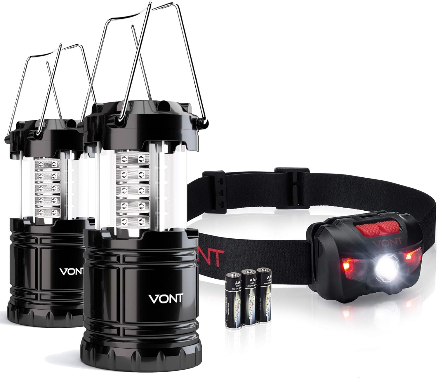 Vont 2-Pack Lantern and Tron Headlamp Bundle - Ideal Lighting Combo for Every Home, Car - Emergency Use During Car Breakdown, Outages During Typhoons - Excellent Light Partner Set for Camping, Biking