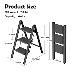 Taranta 3 Step Ladder,Aluminum Lightweight Folding