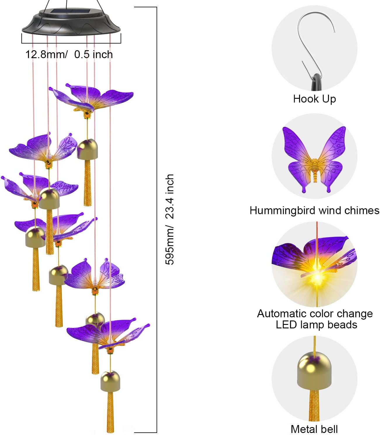 Matinrigid Solar Butterfly Wind Chimes, Color Changing Solar Wind Chime Outdoor Waterproof Butterfly LED Solar Lights, Gifts for Mom Grandma Birthday Night Party Yard Garden Hanging Decoration : Garden & Outdoor