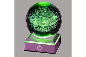 YANZXU 3D Solar System Crystal Ball with LED Colorful Light Base,Planet Model Science Astronomy LearningEducational Gifts for Him Dad Husband Kids Boys Night Room Decoration Lamp Originality