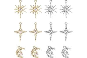 60pcs Celestial Charms for Jewelry Making, Gold & Silver Alloy Moon Solar Star Pendant Charms DIY Accessories Set for Necklac