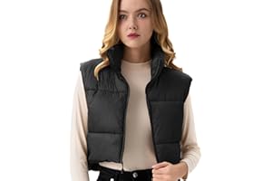 ANAYSN Women's Cropped Puffer Vest Lightweight Sleeveless Warm Vests For Women Winter Stand Collar Padded Gilet