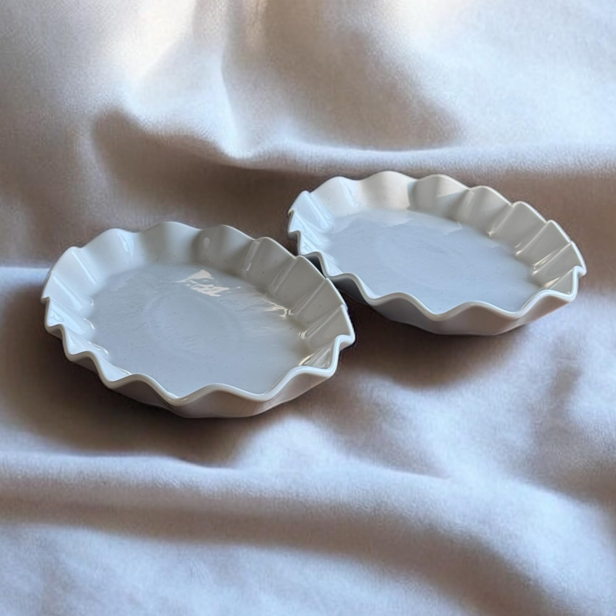 Photo 1 of BLAKE 'N' GREY Set of 2 White Ceramic Serveware Dish with Ruffled Edge- 14 x 9 x 1.5 inches, Elegant Oval Platters for Food Display, Serveware for Parties, Dinnerware and Home Entertaining