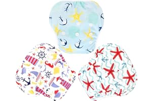 Langsprit 3 Pack Swim Diaper for Baby & Toddle,Reuseable Washable Diaper Swim for Swimming Lesson & Baby Shower Gifts (S, Sailing)