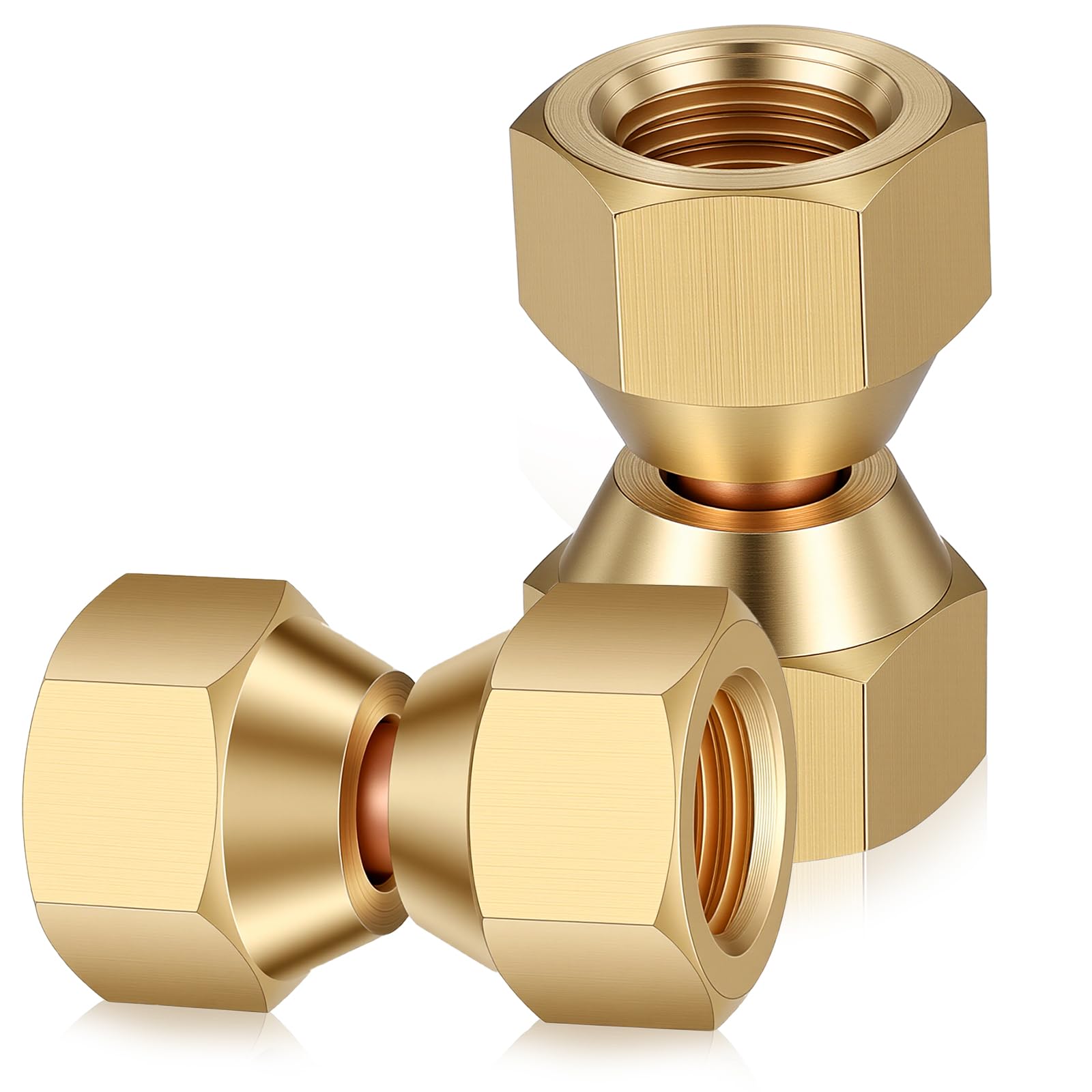 Photo 1 of 2 PCS Brass 1/4 Inch Female Flare Swivel Adapter, Emale Swivel Nut, Straight Coupler Union Fitting Adapter, Flare Tube Fitting