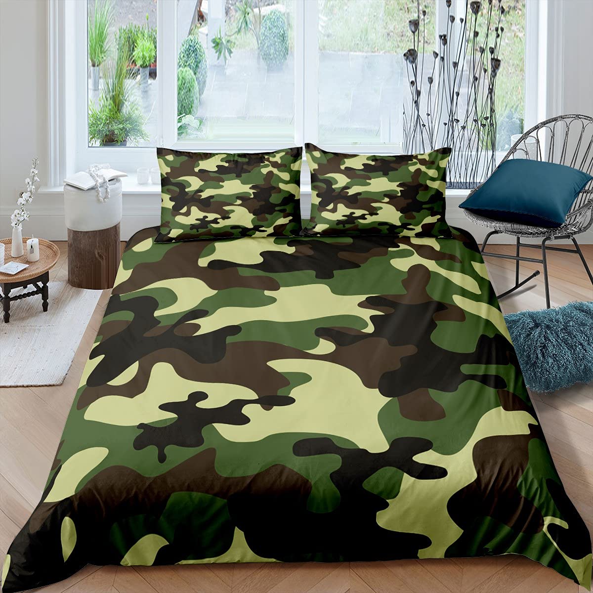 Kids Camo Duvet Cover Boys Army Camouflage Bedding Set for Girls Teens Man Colorful Art Comforter Cover Brown Green Bedspread Cover 3Pcs Bedding King