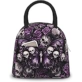 Luixdie Skull Insulated Lunch Bag for Woman Gthic Sugar Skull Purple Rose Lunch Box Tote Bag Reusable Insulated Cooler Container Leakproof Lunch Bag for Work Picnic Camping
