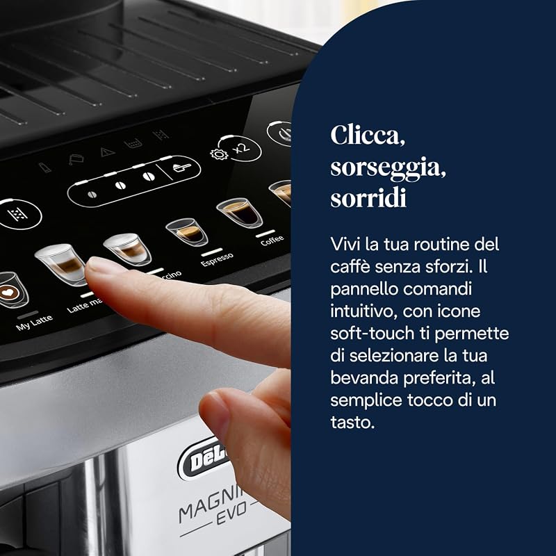 Magnifica Evo ECAM292.81.SB, macchina da caffè con sistema lattiero-caseario, 7 tasti di scelta diretta per cappuccino, espresso e altre specialità del caffè, pannello di controllo, 2 tazze, — foto 5 di 8