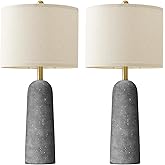 BOBOMOMO 27.25" Modern Table Lamp Set of 2, Gray Resin Lamp with Natural Stone Look, Lamps for Living Room with Linen Shades,