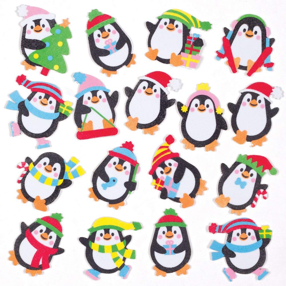 Baker Ross AT292 Penguin Foam Stickers, Christmas Arts and Crafts (Pack of 120), Assorted