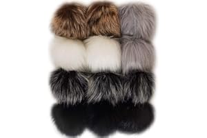 Boseen 12PCS 4.3 Inch DIY Pom Pom Fluffy Ball Faux Fox Fur for Knitting Hats Shoes Keychain Bag Charm Colorful
