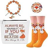 Farmansion Fox Gifts For Women,Gift Set for Fox Lovers,Birthday Present With Funny Socks,Make Up Bag To Daughter,Friends, Mom