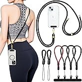 Fanoshon Phone Lanyard Crossbody, 30" Adjustable Neck Strap, 8" Wrist Straps, Small Finger Strings with Universal Phone Patch, Anti-Theft Solution for Men and Women, Indoor/Outdoor Use, Case Friendly
