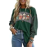 Dokotoo Christmas Decorations Tops for Women Trendy Striped Women's T-Shirts 2024 Crewneck Long Sleeve Womens Tops Dressy Casual Women's Blouses